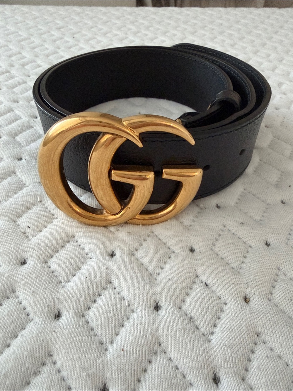 Gucci Black Leather Belt with Gold Double G Buckle